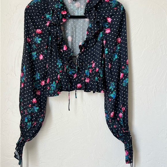 For Love & Lemons Rosen tie front black top size XXS - Picture 2 of 9